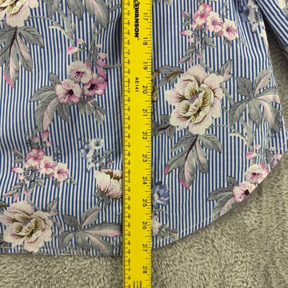 Talbots Top Womens M Blue Floral Popover Button Up Collared Long Sleeves Cottage - Picture 11 of 14